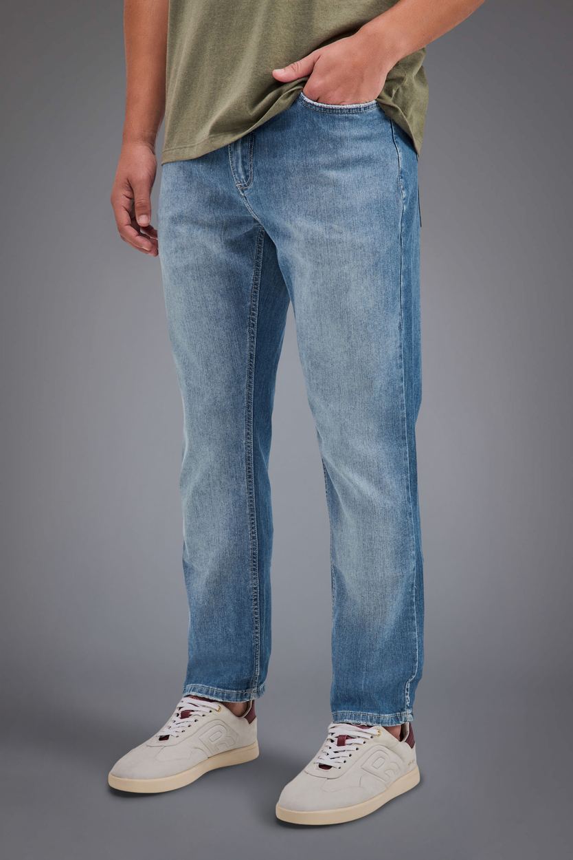 Calça Jeans 5 Pockets Elastano Reta Veadeiros, cor INDIGO AZ