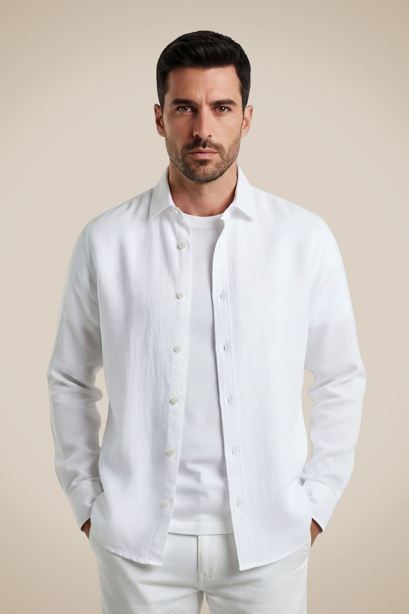 Camisa Ml Linho Basico, cor BRANCO