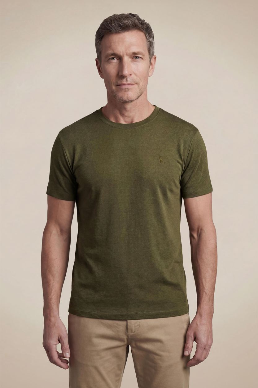 Camiseta Regular Linho Color, cor VERDE MUSGO