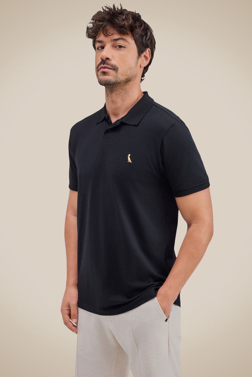 Polo Piquet Pima Enxuto Pica-pau Golden, cor PRETO