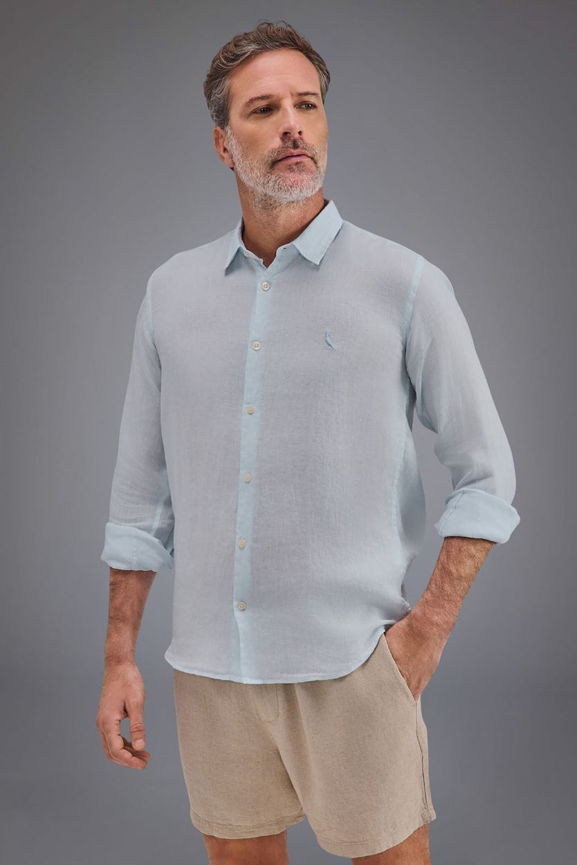 Camisa Ml Linho Basico, cor AZUL CLARO