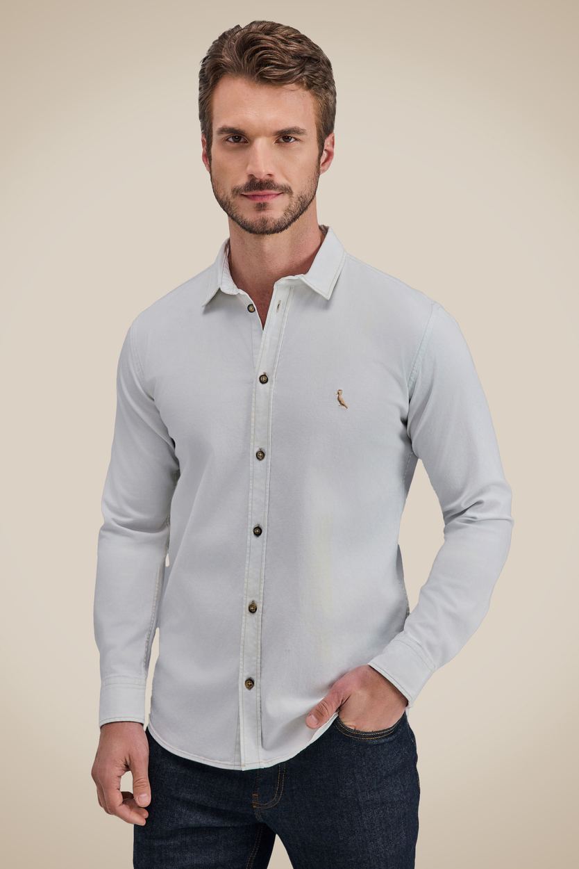 Camisa Jeans Elastano Claro, cor INDIGO LAV