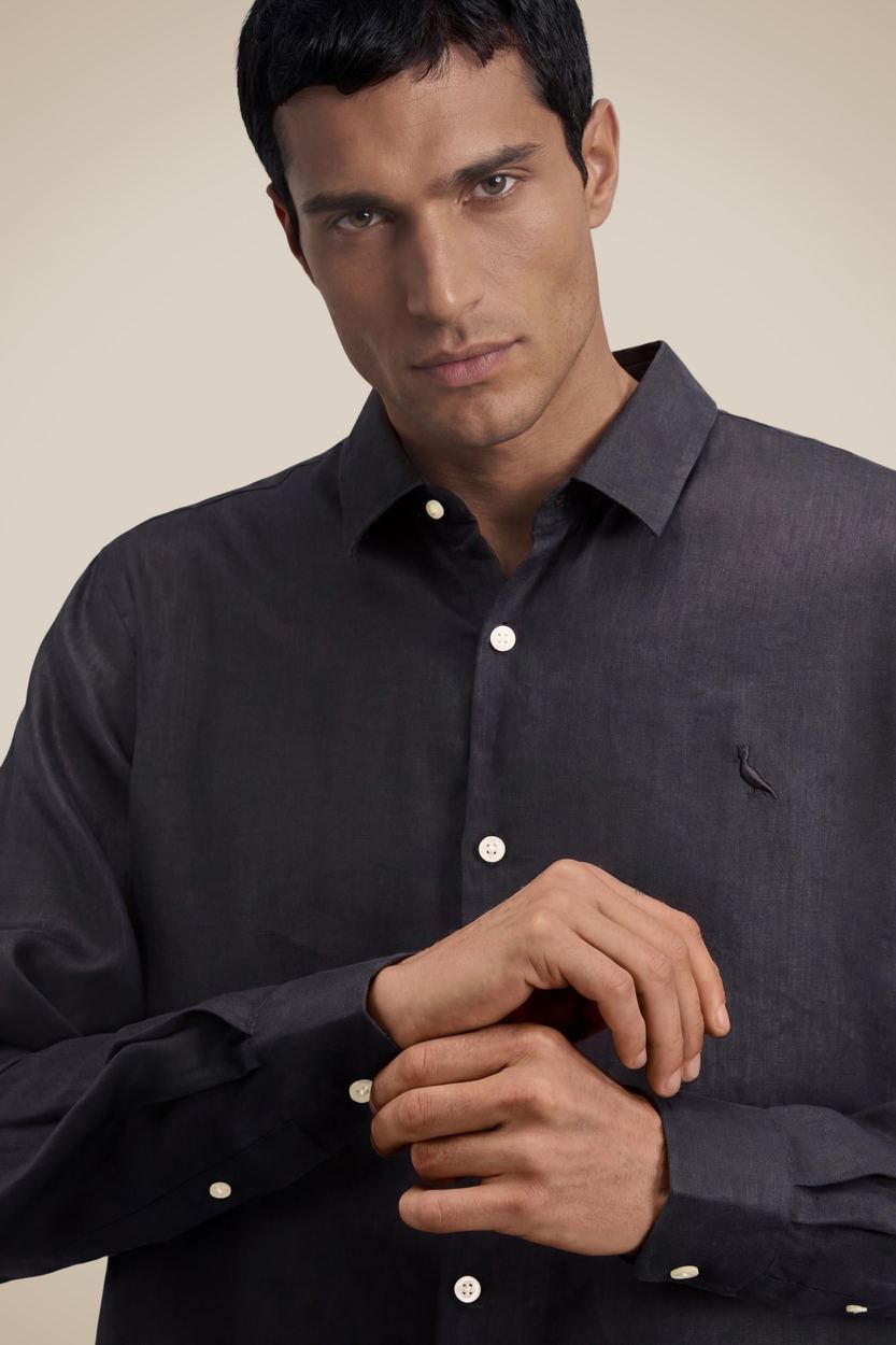 Camisa Ml Linho Basico, cor PRETO