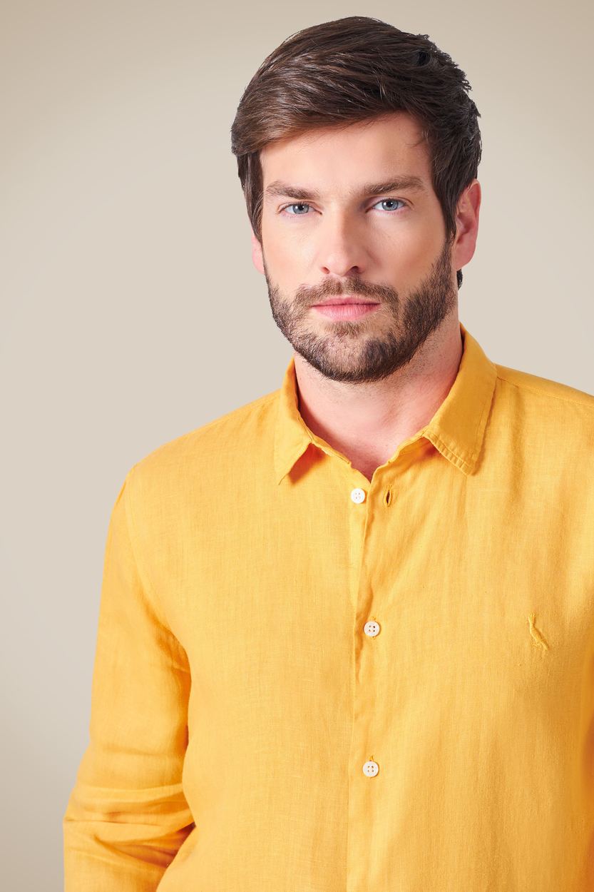 Camisa Pf Ml Linho, cor AMARELO GEMA