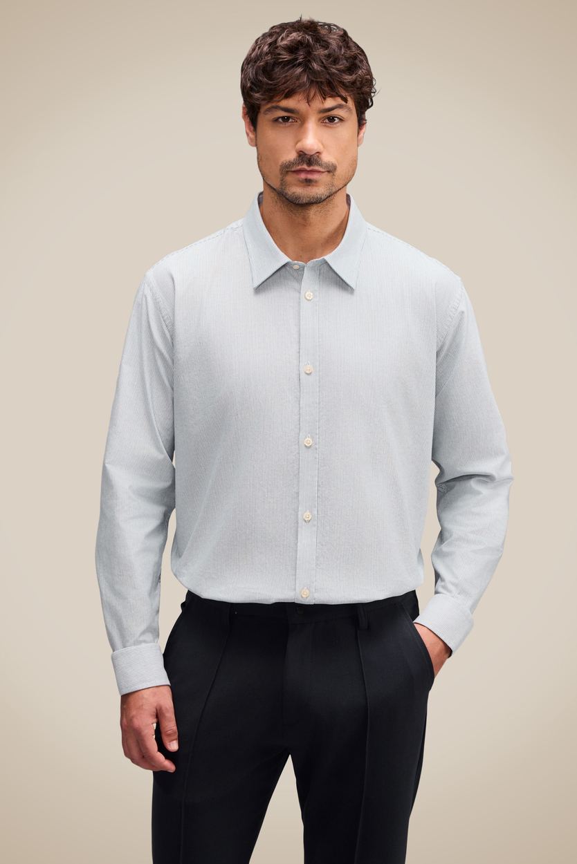 Camisa Ml Oxford Listra Conforto, cor MARINHO