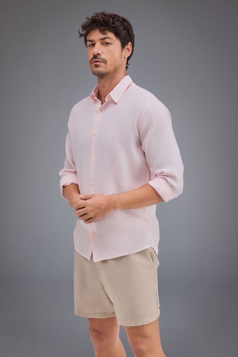 Camisa Linho Praia, cor ROSA CLARO