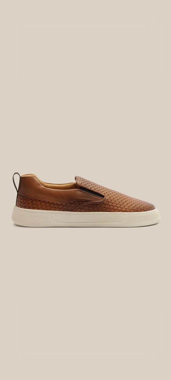Tenis Rsv Asher Slip Tresse Leather, cor CARAMELO